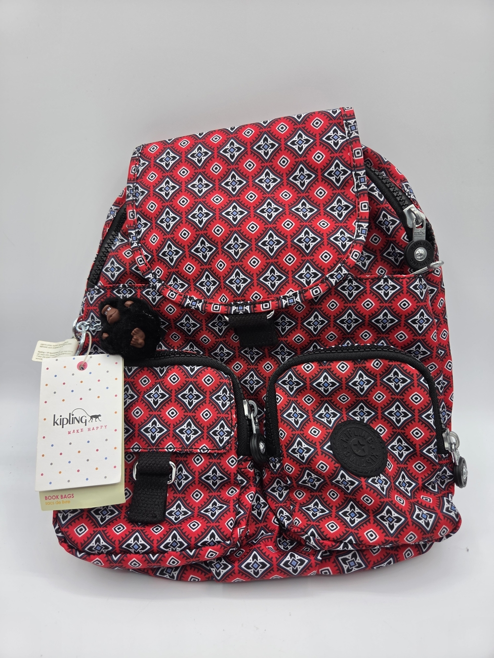 Kipling Red Geometric Print Backpack